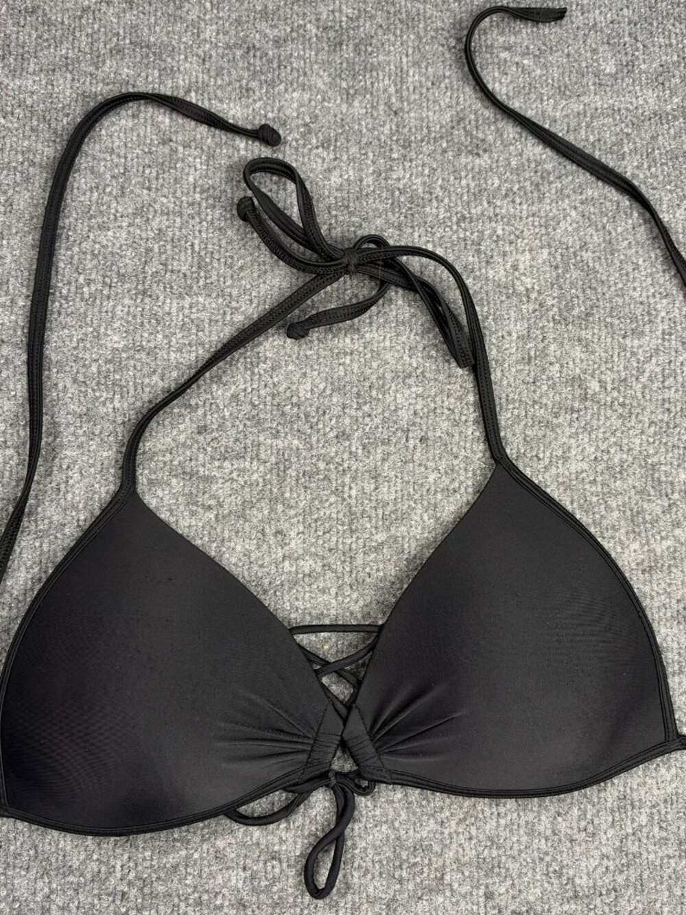 Body Glove Womens Bikini Top Size M Black Halter Push Up Lace Up Front Padded